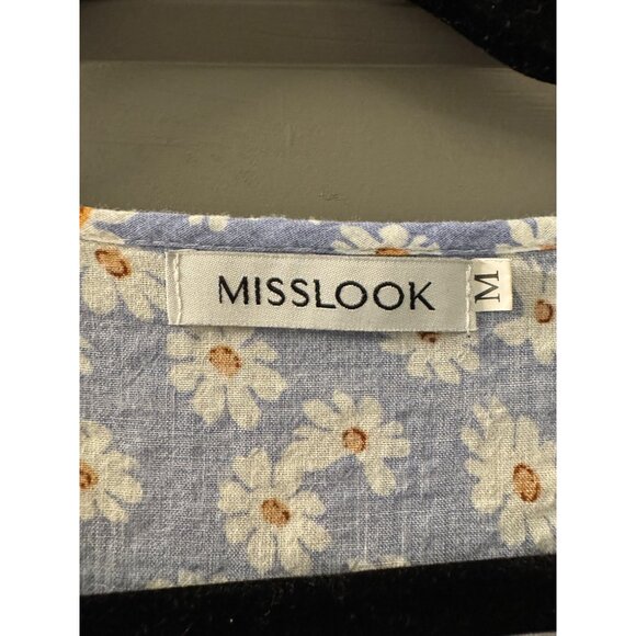 Misslook Blue Floral Daisy Print Short Sleeve Button-Front Dress Medium - Picture 3 of 5